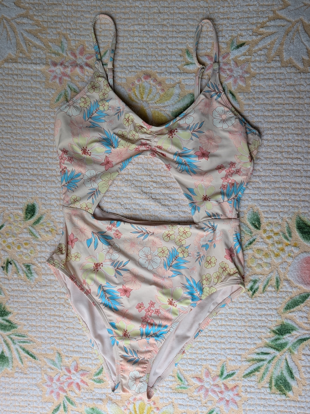 Celebrity Pink Pastel Floral Cutout One-Piece Swimsuit